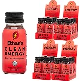 Ethan's Organic Clean Energy Shots Tart Cherry Ginger, 24 Pack of 2oz | 150mg Caffeine | Green Tea, Guayusa, Lion's Mane &amp; Cordyceps | Sugar-Free, Vegan, Gluten-Free, USDA Organic