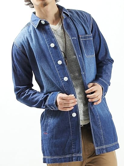 Amazon デニムショップコート デニムコート ジャケット 無地 メンズ ワーク Lサイズ ブルー コート ジャケット 通販