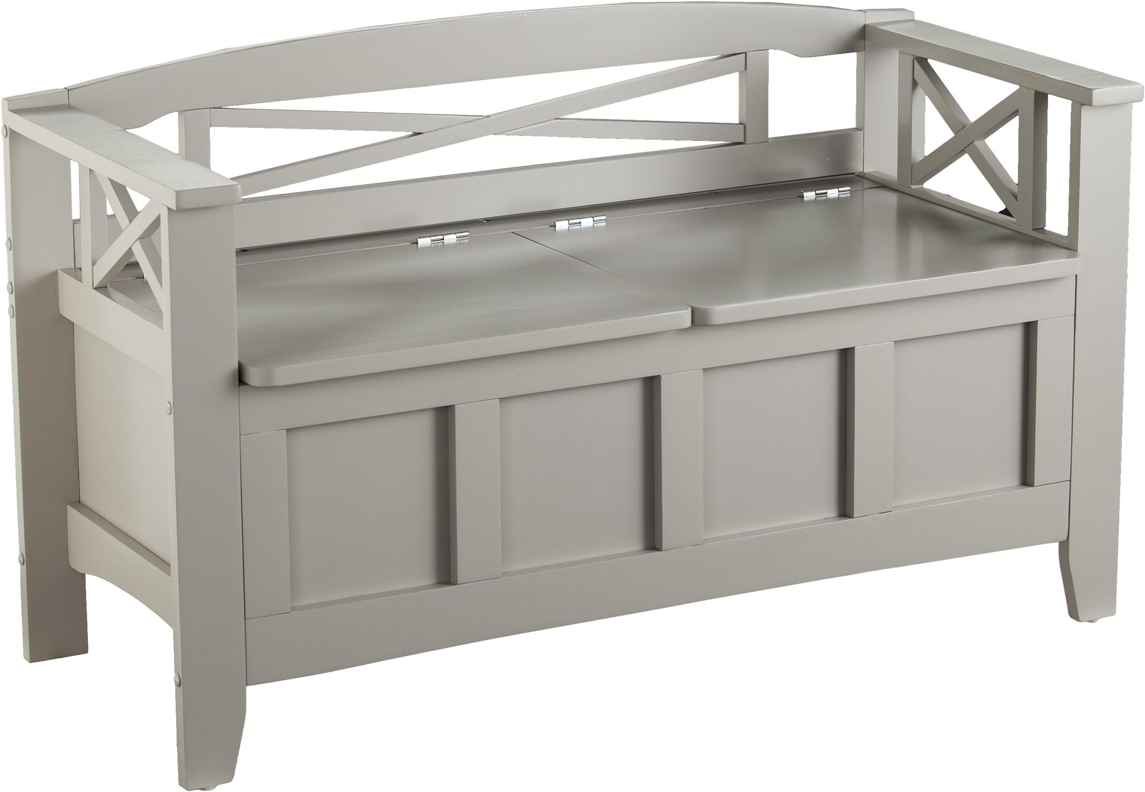Flip Top Wood Storage Bench - Gray Finish Storage Chest - Space Saving Design (Gray Storage w/Split Seat Lid)