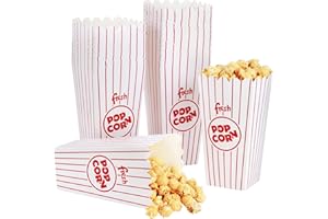 Eupako Popcorn Boxes 100 Pack 7.75 Inch Open-Top Paper Popcorn Box Great for Movie Night or Movie Party Theme, Theater Themed Decorations or Carnival Party Circus Box etc.