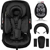 TinlyFinly Infant Car Seat Insert with Removable Cushion for Preemie to Toddler, Reversible Newborn Carseat Insert for Baby Head Body Support, Fits for Stroller, Baby Swing, Bouncer (Pure Black)
