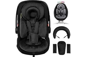 TinlyFinly Infant Car Seat Insert with Extra Cushion for Preemie to Infants, Reversible Newborn Carseat Insert Head Support, Fits for Stroller, Baby Swing, Rocker, Bassinets, Pushchair (Pure Black)