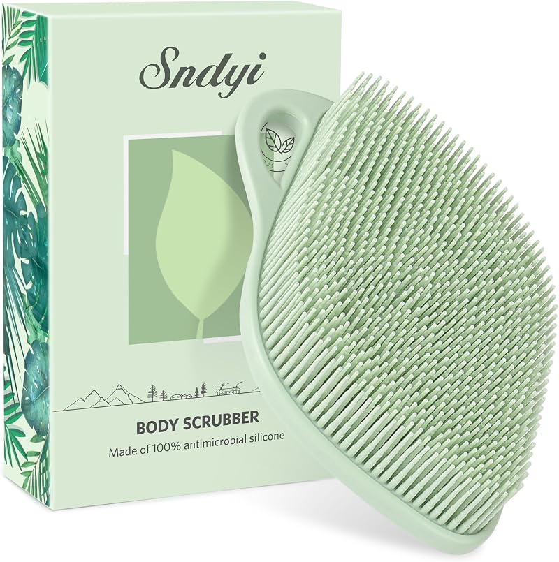 Sndyi Silicone Body Scrubber Leaf Shaped Gentle Exfoliating Green