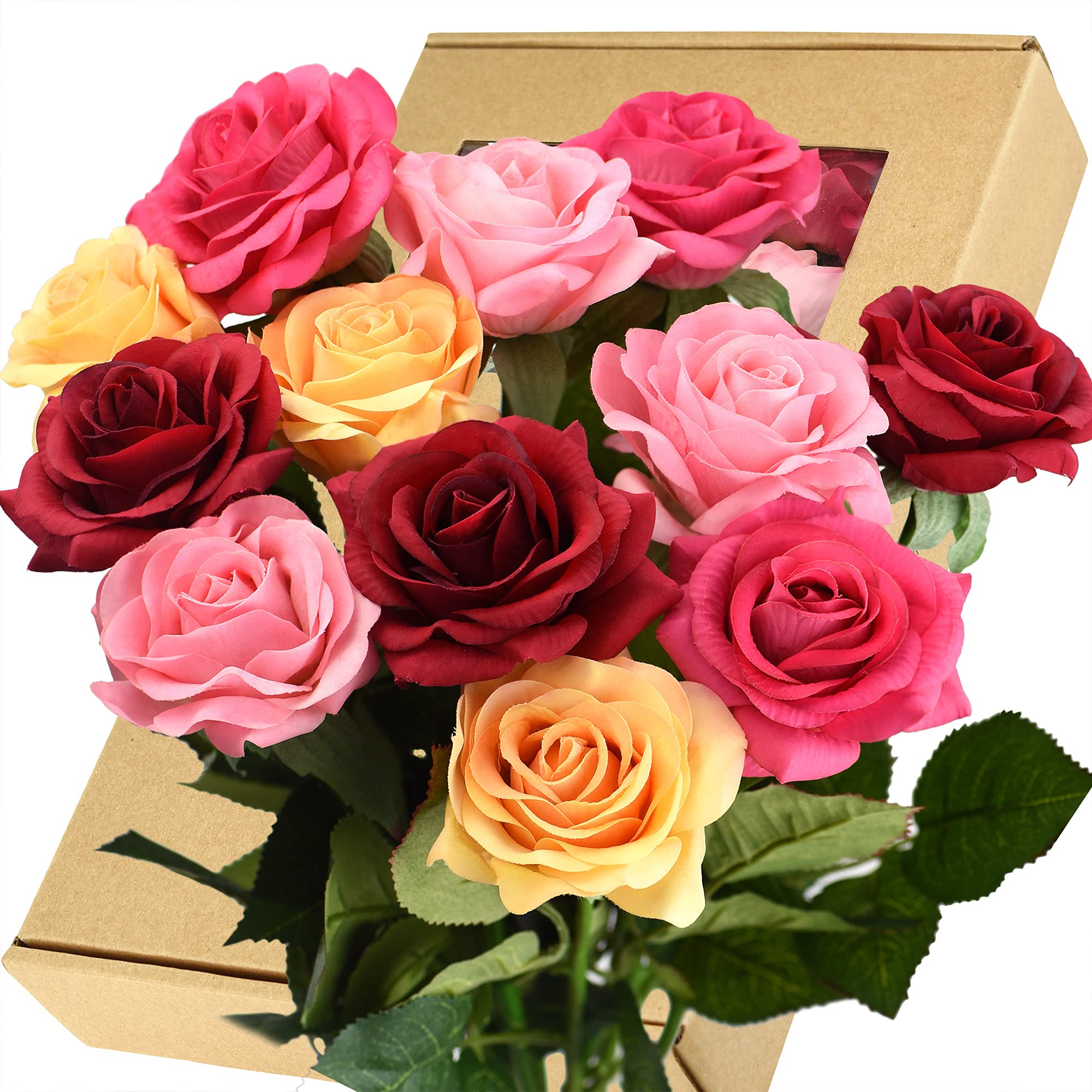 FiveSeasonStuff Real Touch Roses Artificial Flower 12 Stems Silk Roses ‘Petals Feel and Look like Fresh Roses' Bouquet of Flowers Floral Arrangements (#23 Gracious Medley Mix)