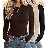 Huukeay 3 Pack Women's Thermal Shirts with Thumb Holes Long Sleeve Basic Tops Slim Fit T-Shirts Casual Soft Fleece Layer
