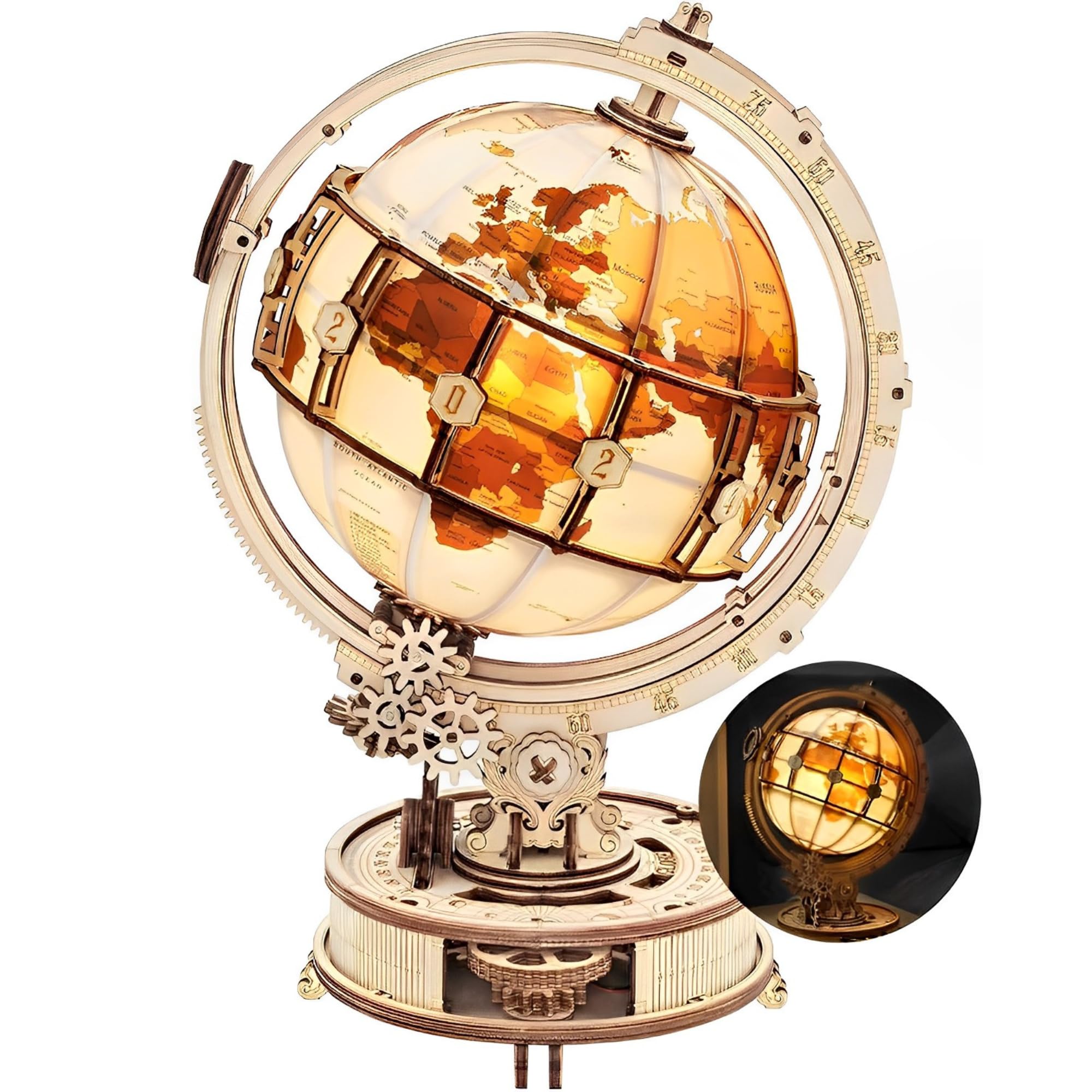 ROKR Model Kits For Adults To Build Luminous Globe 3D Wooden Puzzle Craft Kits UK Home Office Desk Decoration Creative Gifts Idea