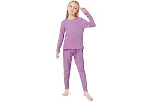 VZV Girls Kids Thermal Set Waffle Girls Thermal Underwear Set Cotton Long Johns Base Layer for Kids Cold Weather