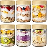 16oz Overnight Oats Containers with Lids, Glass Jars with Bamboo Lids, Glass Meal Prep Jars with Airtight Lids for Yogurt, Sa