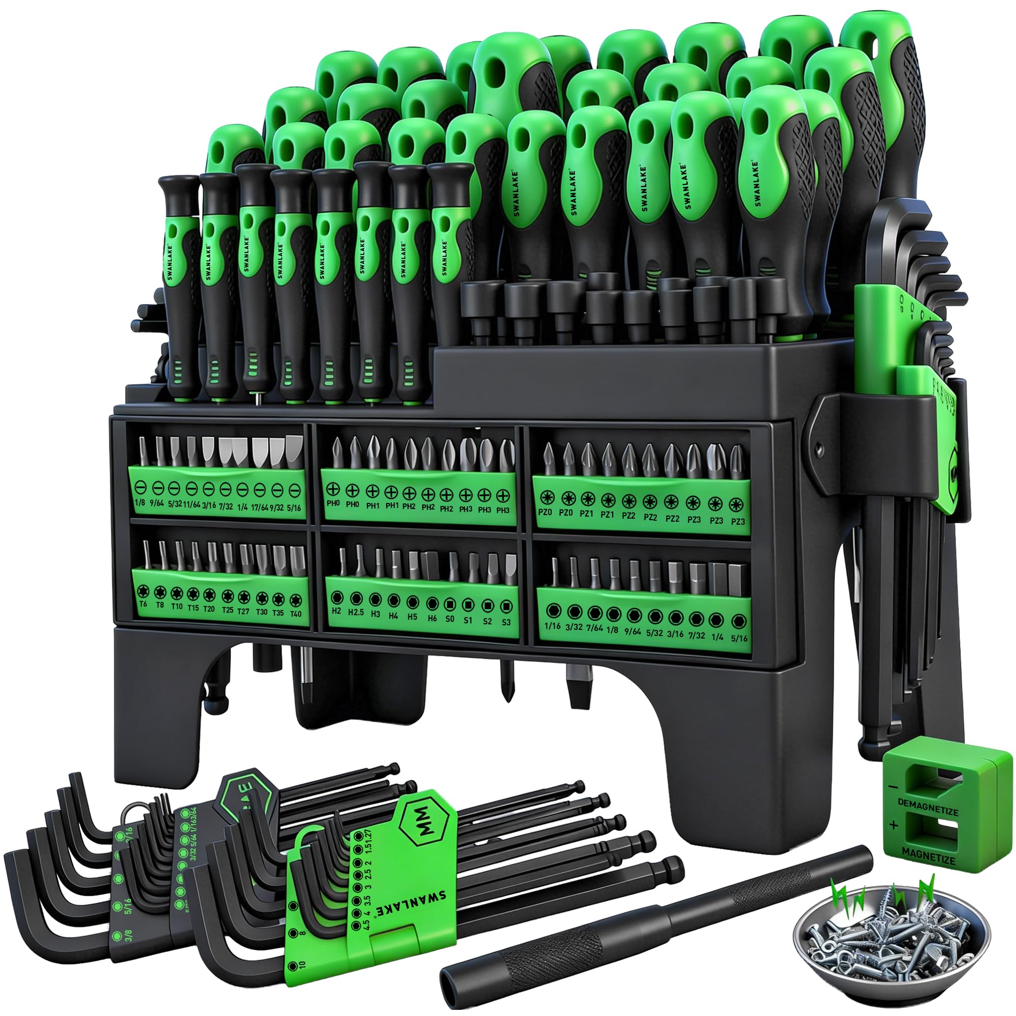 Photo 1 of 141-Piece Magnetic Screwdriver Set with Plastic Rack, Torx/Slotted/Phillips Precision Screwdrivers, SAE & Metric Hex Key Kit, Ratchet Handle & Screwdriver Bits, DIY Tools for Gift