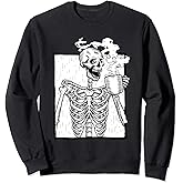 halloween coffee drinking skeleton skull Sweatshirt