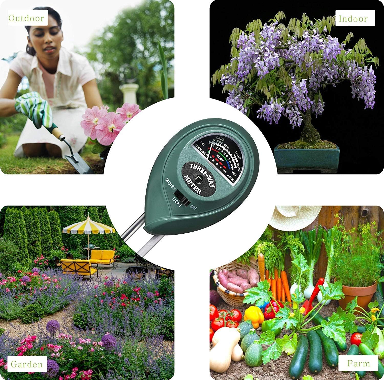 XLUX Soil moisture meter sensor, 3in1 plant watering monitor, pH