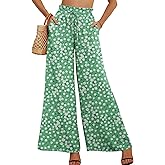 Heymoments Women's Wide Leg Lounge Pants with Pockets Lightweight High Waisted Palazzo Adjustable Tie Knot Flowy Trousers