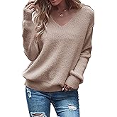 Eurivicy Women's Long Sleeve V Neck Pullover Tops Oversized Chunky Knitted Loose Jumper Sweaters