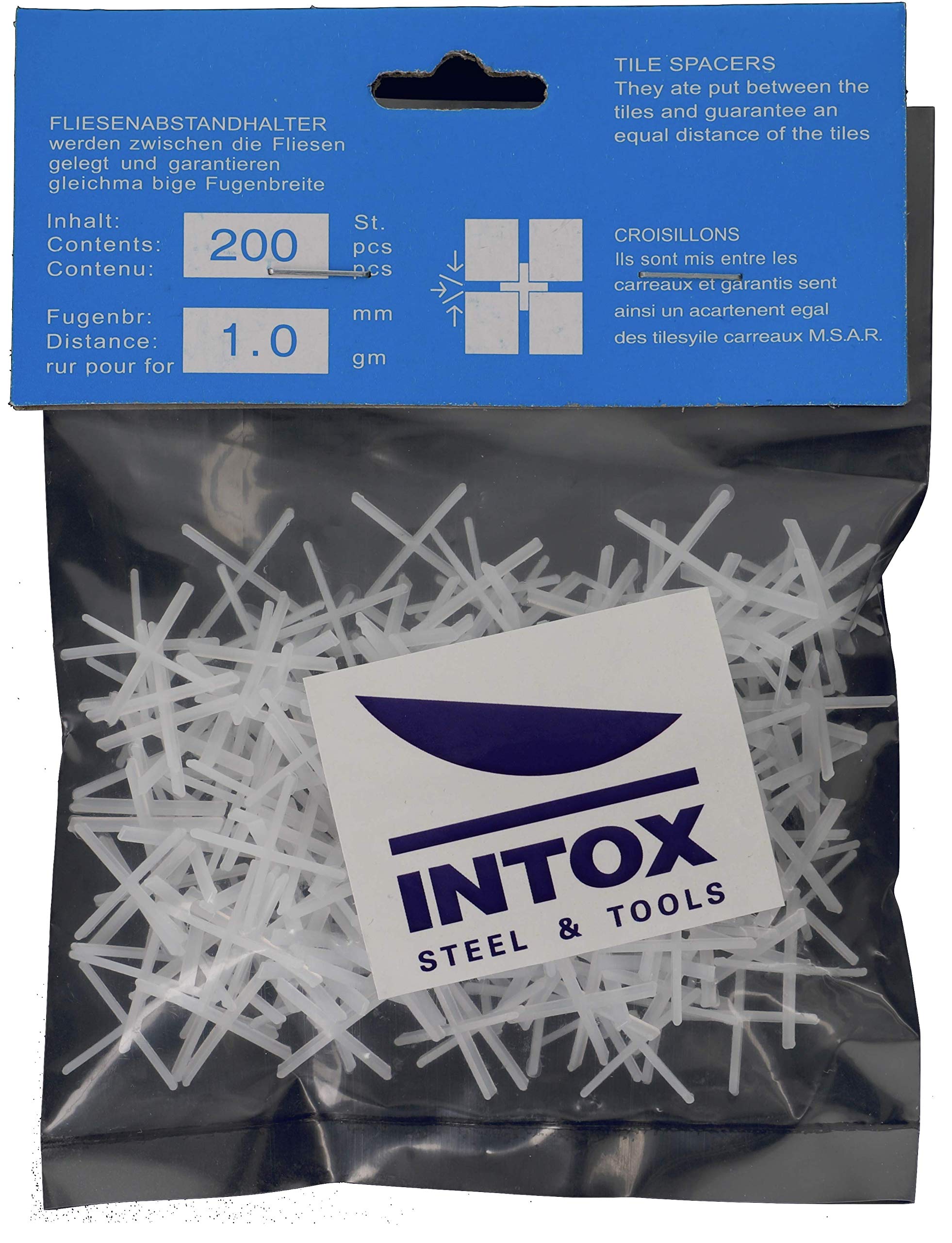 INTOX Tile Spacers 1.0 mm Pack of 200 White 1 mm Wide for Laying Tiles