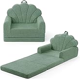Blissful Diary Kids Couch, 2-in-1 Soft Toddler Couch Fold Out, Toddler Chair Comfy, Convertible Sofa to Lounger, Kids Furniture for Playroom, Gift for Birthday, Children's Day, Green Shell