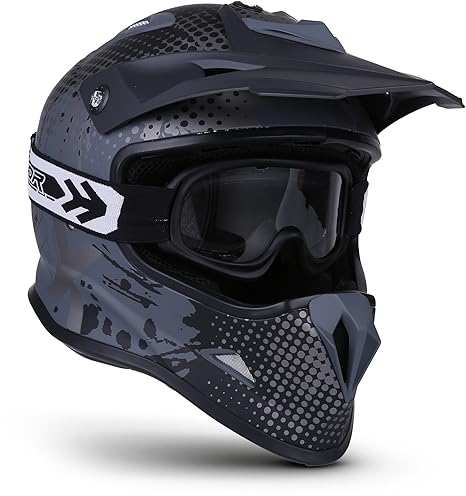 Soxon® SKC-33 Set „Fusion Titan“ · Kinder-Cross-Helm · Motorrad-Helm MX Cross-Helm MTB BMX Sport · ECE Schnellverschluss Slim