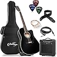 Ashthorpe Full-Size Thinline Cutaway Acoustic Electric Guitar Package with 10 Watt Amp - Black
