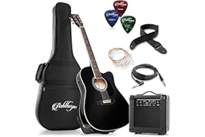 Ashthorpe Full-Size Thinline Cutaway Acoustic Electric Guitar Package with 10 Watt Amp - Black