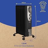 Russell Hobbs 2kW Oil Filled Radiator 9 Fin Portable Heater Black -AZ view 3