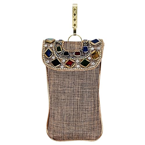 Bagaholics Ethnic Beads & Stone Jute Clutch Diamond Studded Saree Clutch Mobile Pouch Waist Clip Ladies Purse Gift For Women