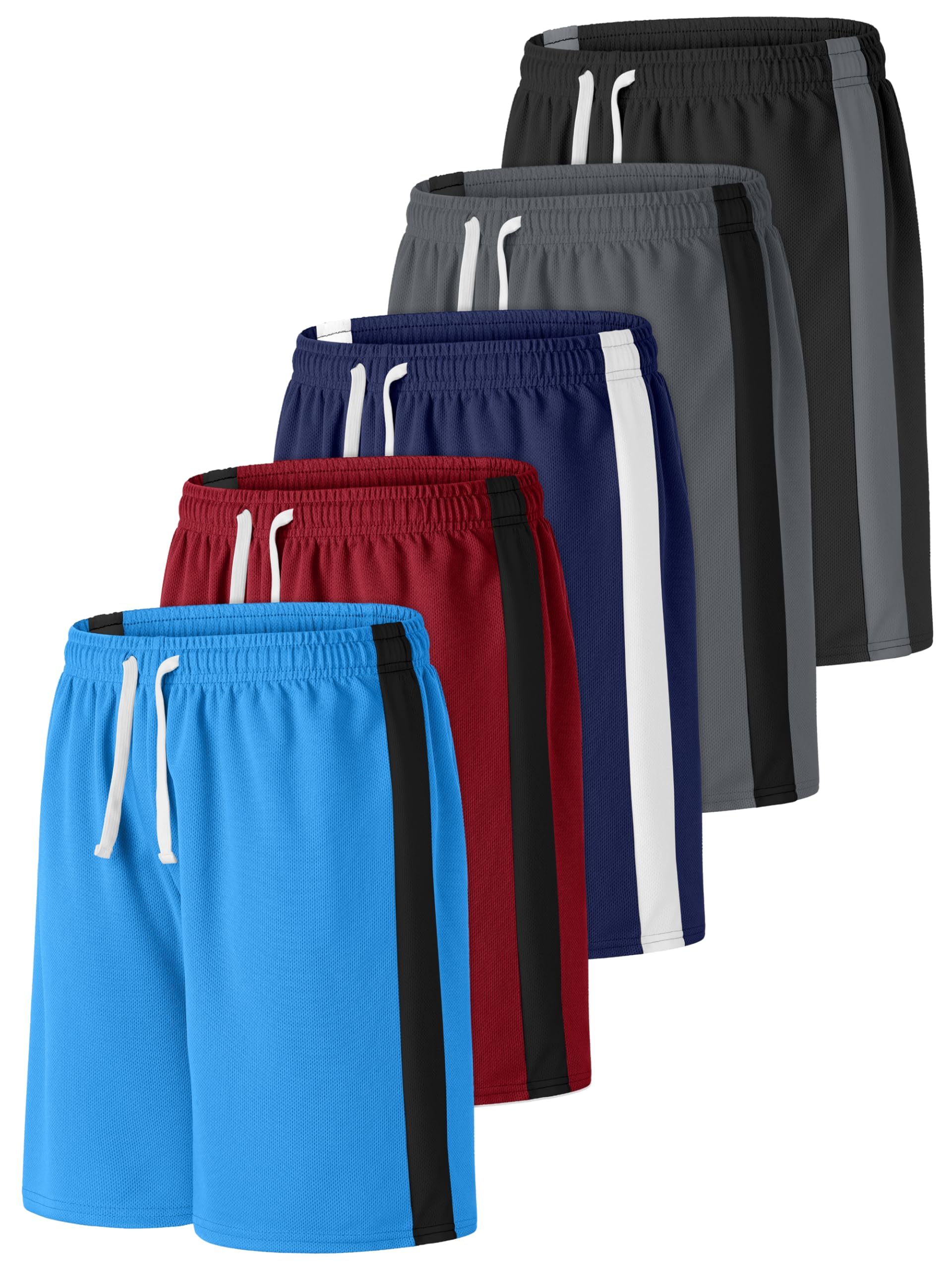 Photo 1 of ***1 missing***Resinta 5 Pack Boys Shorts Boys Basketball Athletic Shorts Kids Active Gym Soccer Sports Shorts Mesh Quick Dry Elastic Waist