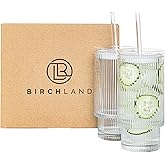 All Glass Iced Coffee Cup with Lid and Straw (16oz striped)