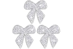 SmallCat 3 Pcs Bow Rhinestone Patches, Glitter Bowknot Applique, Self-Adhesive Repair Bow Clothing Patches for Jackets Hats Bags Jeans Shoes - Silver