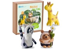 Coola Needle Felting Beginner kit - Wool for Cute Animals Kit Instruction Arts and Crafts Easy Funny Family Project Included 3 in 1 Giraffe Racoon Hedgehog Needle Felting Starter