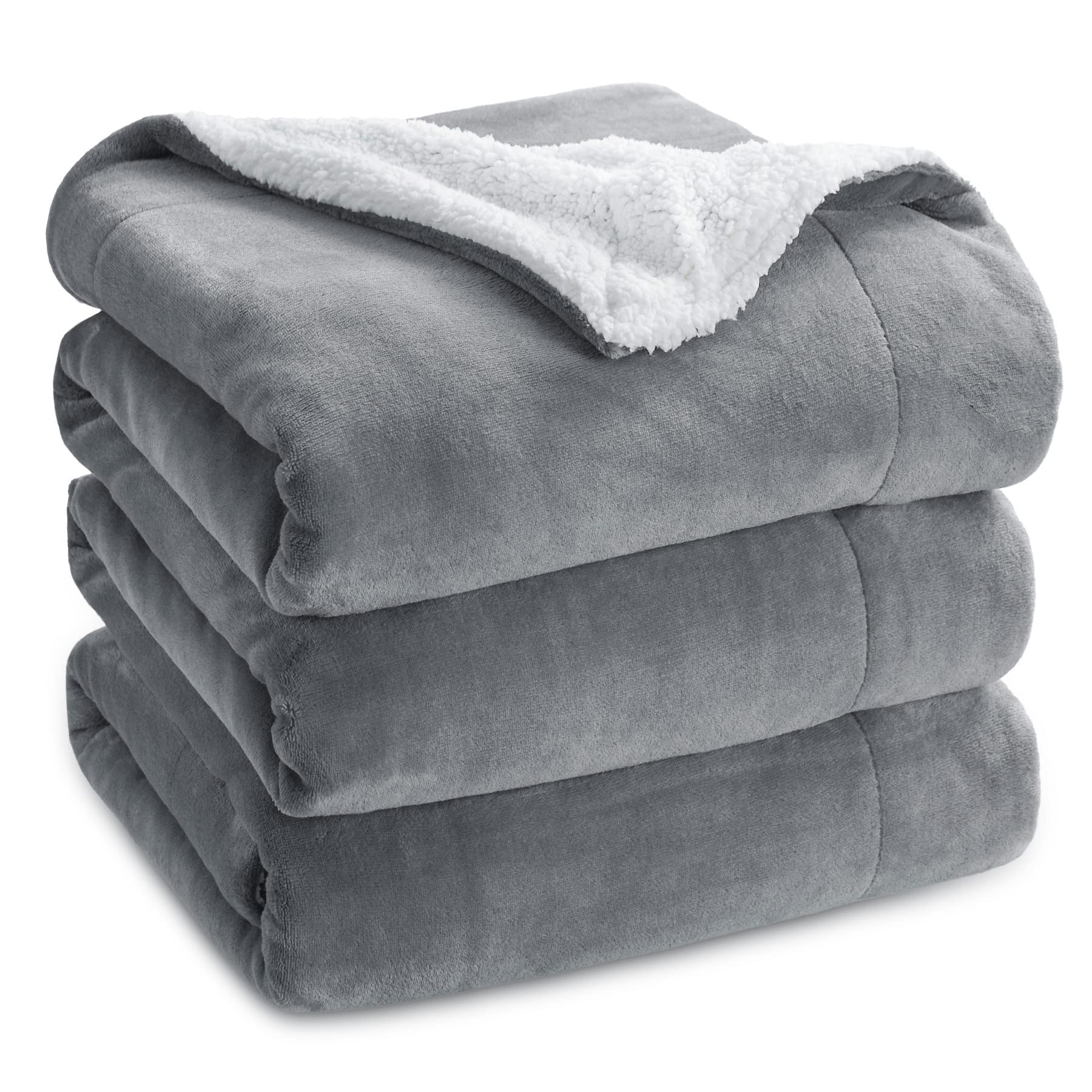 Bedsure Sherpa Fleece Blanket Queen Size - Fluffy Microfiber Solid Blankets for Bed Large Throw, Silver Grey, 220x240cm