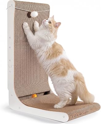 Tiragraffi alto 68 cm a forma di L con palla, cartone verticale antigraffio per gatti, resistente, giocattolo per la protezione di mobili e divani, grande