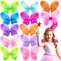 D.Q.Z Girls Butterfly Wings Costume Bulk Pack - 9 Fairy Dress Up Toys For Birthday Party Favors