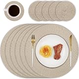 Homcomodar Round Placemats Set of 6 with Coasters 34 cm 10 cm Khaki