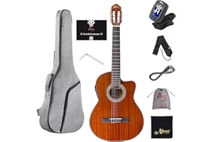 WINZZ AC309CE 39 Inches Cutaway Nylon-string Classical Electric Guitar Build-in Pickup Kit Set Online Lessons