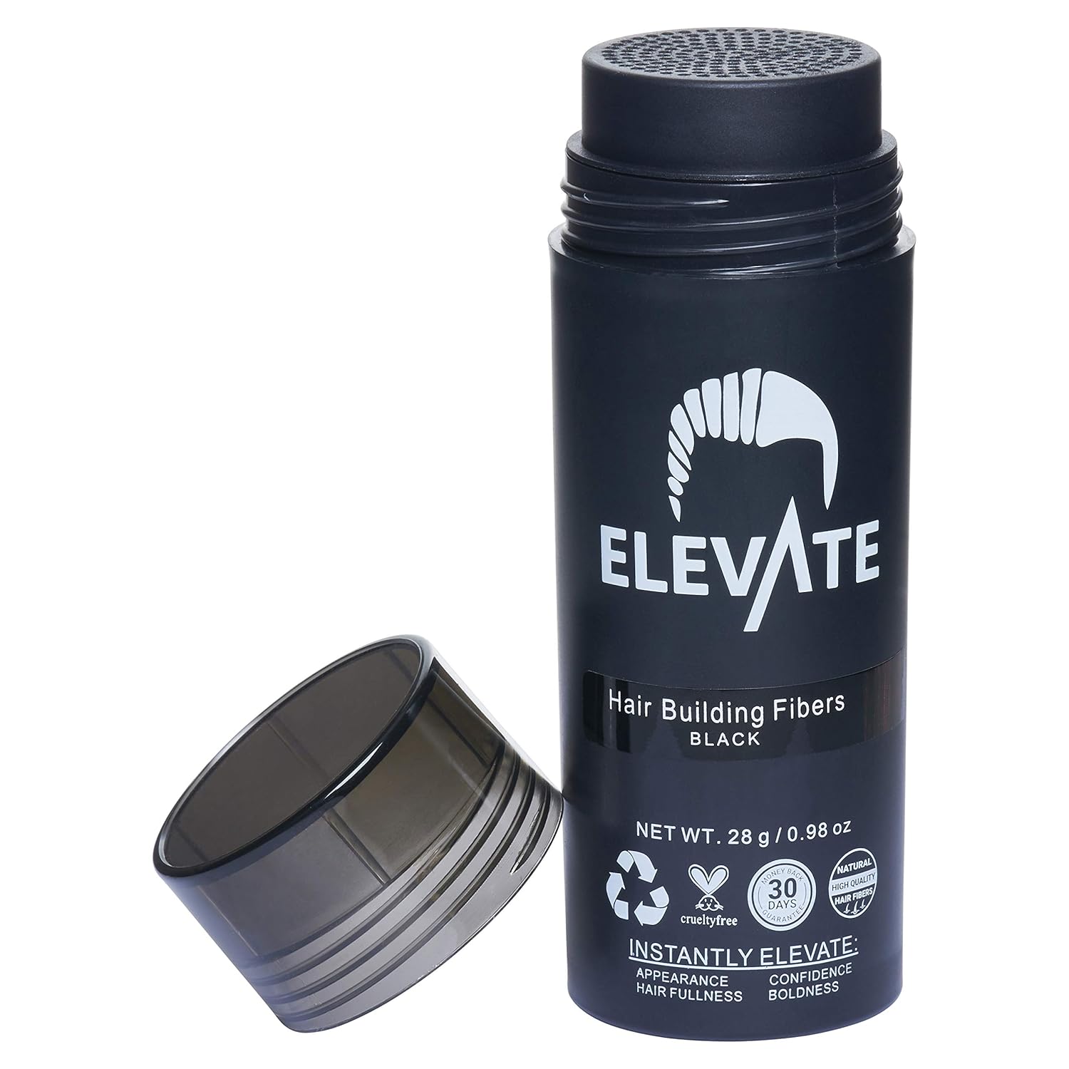 ELEVATE Hair Fibers for Thinning Hair (BLACK) 100% Natural & Undetectable Keratin Hair Fibers to Instantly Thicken Thinning & Balding Hair in 30 sec for Men & Women - Natural Hair Loss Concealer 28g: Beauty