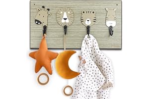 Midrean Nursery Kids Animal Coat Rack Wall Hooks Wooden Cute Safari Giraffe Lion Hangers for Kids Baby Boy Girls Room Bedroom