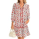 Wenrine Womens Casual Shirt Dresses 3/4 Long Sleeve Floral Button Down Flowy Babydoll Fall Mini Dress