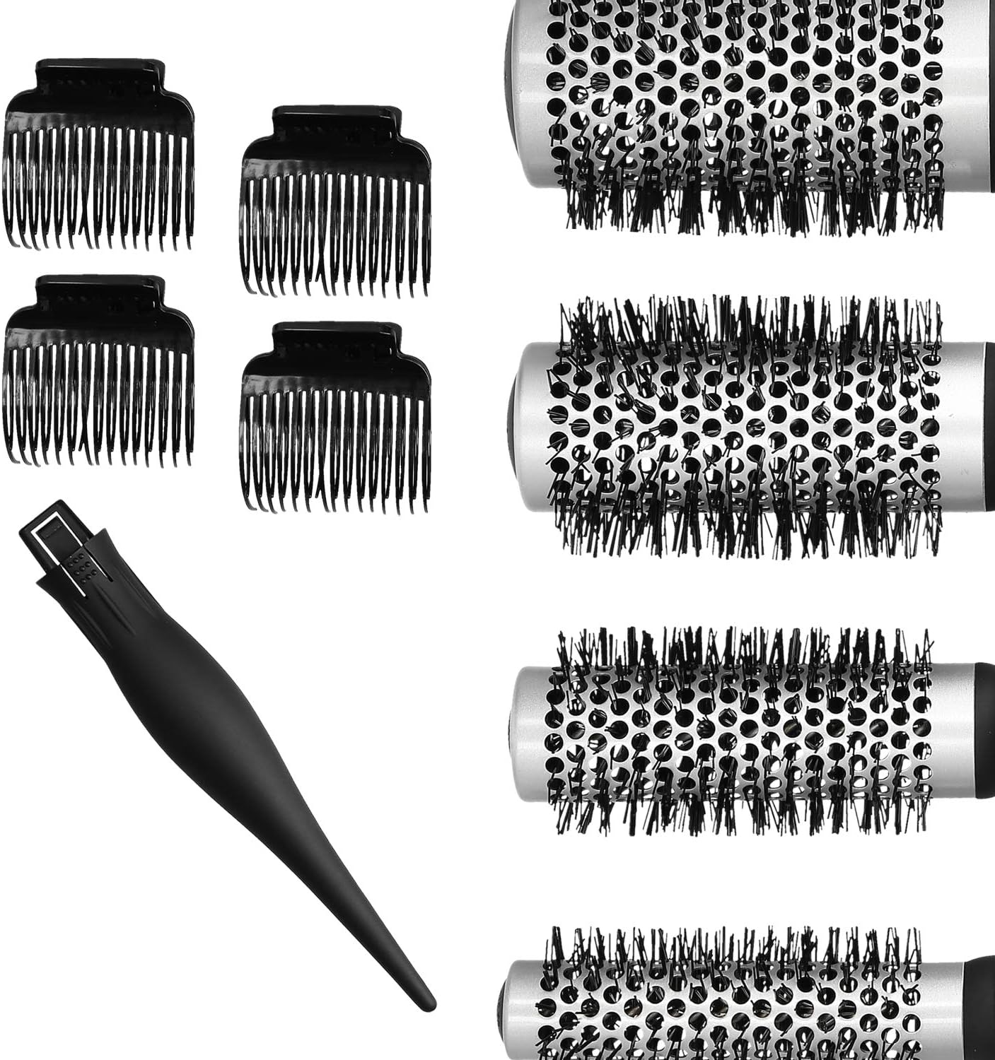 T4B LUSSONI 4-Piece Professional Anti-Static Styling Brush Set, Ergonomic Handle with 4 Interchangeable Brush Heads, 4 Clips - Image 4