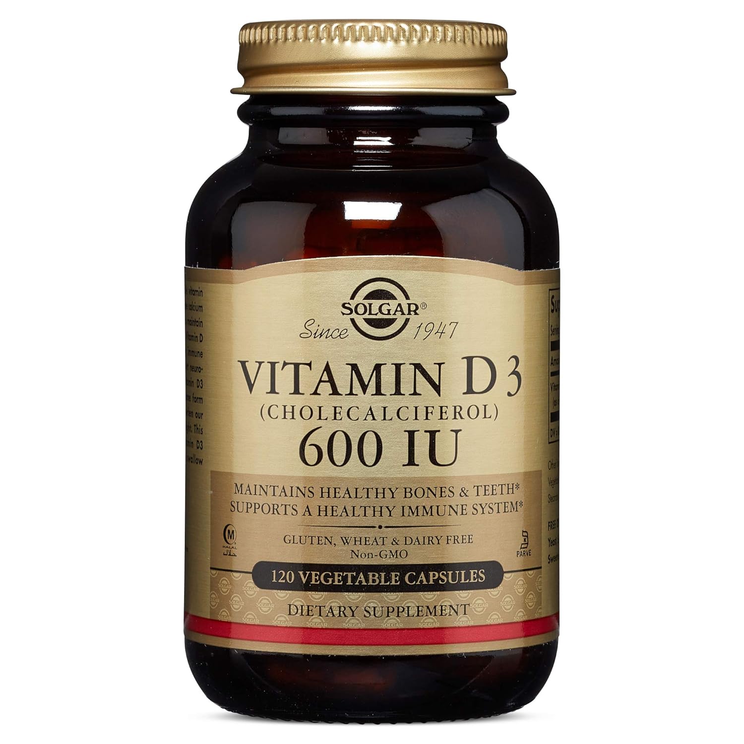 Vitamin D3 (Cholecalciferol) 15 mcg (600 IU) Vegetable Capsules 120