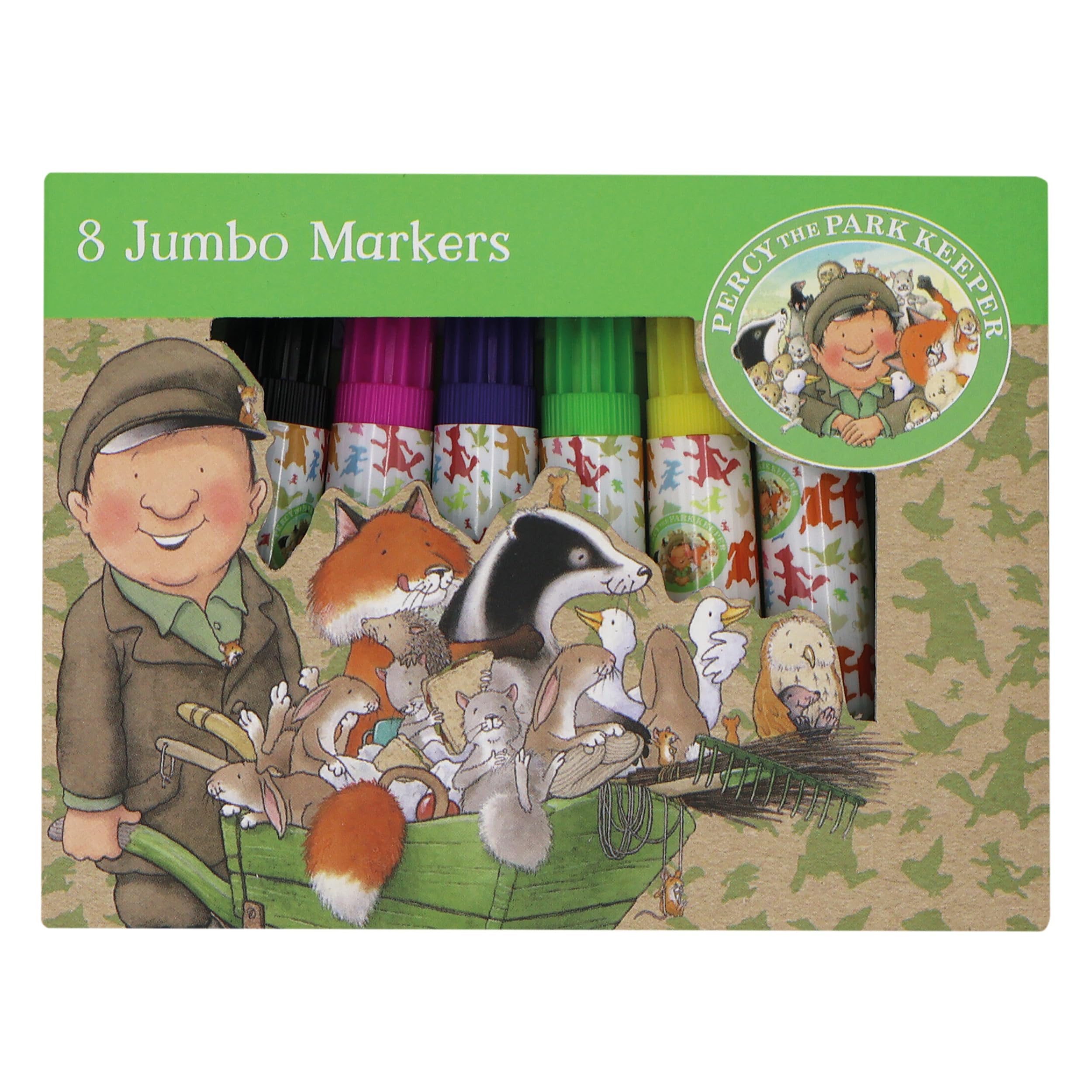 Robert Frederick Set of 8 Jumbo Marker Pens for Children Percy the Park Keeper Design – Perfect for Ages 3 Years Upward