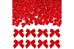 150pcs Mini Christmas Velvet Bows - Tiny Small Ribbon Twist Tie Bows, Vintage Christmas Crafts Ornaments for Gift Wrapping, T