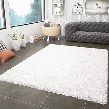 VIMODA Prime Shaggy Teppich Weiss Creme Hochflor Langflor Teppiche Modern für Wohnzimmer Schlafzimmer, Maße:160x220 cm