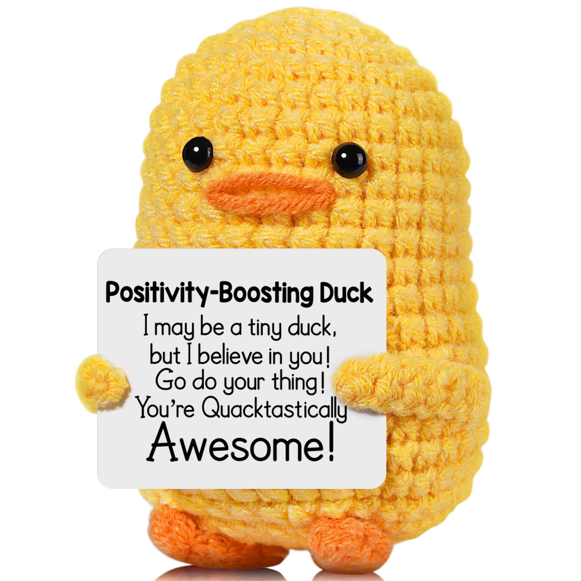 Positive Affirmation Companion Crochet Duck, Inspirational Crochet Animals Stress Anxiety Relief Toys, Handmade Mental Health Gifts for Women Men, Cute Desk Decor for Friends Coworkers Birthday