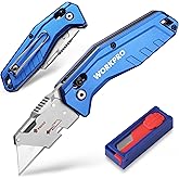 WORKPRO Premium Axis Lock Utility Knife Folding, Heavy Duty Metal Box Cutter with Quick Open Lock, Quick Change Blade Razor Knife, Foldable Pocket Knife with Belt Clip