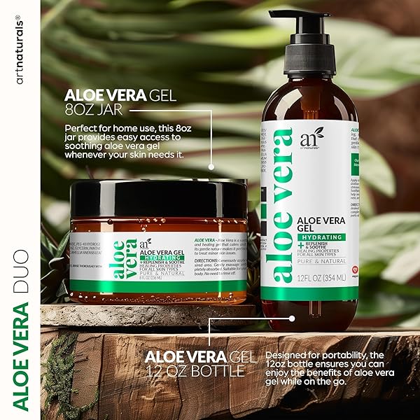 ARTNATURALS ALOE VERA GEL SET – JUMBO 20OZ (99% PURE ORGANIC) – SUNBURN RELIEF & HYDRATION FOR FACE, BODY, SCALP & HAIR – CALMING MOISTURIZER AFTER SUN EXPOSURE – FRESHLY HARVESTED WITHIN 12 HOURS