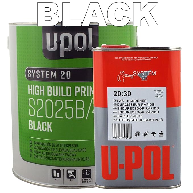 UPol 5 Litre Kit 2K High Build Paint Primer Kit 4 Litre Tin of BLACK