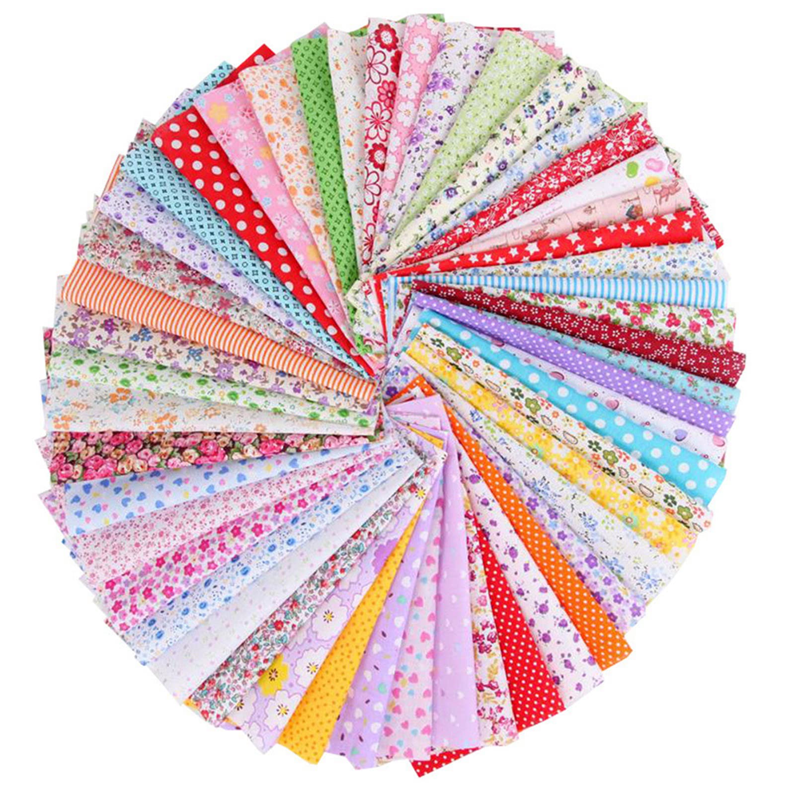 KIPETTO 50Pcs Cotton Fabric Squares Printed Floral Patchwork Fabric for DIY Sewing Scrapbooking Quilting Dot Pattern, 9.8" x 9.8"