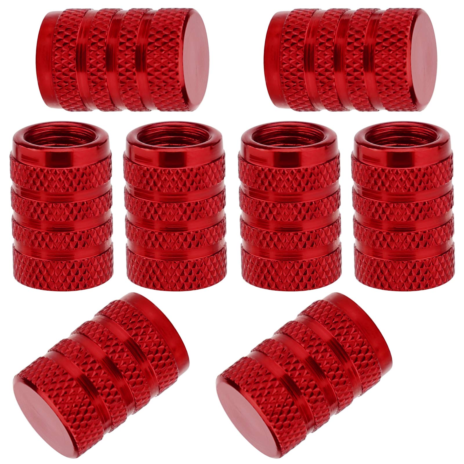 SAVITA 8Pcs Tire Valve Stem Caps, Universal Aluminum Tire Valve Cap with Rubber Ring, Dust Proof Valve Cover for Cars, SUVs, Bike and Bicycle, Trucks, Motorcycles (Red)