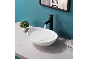 Bathivy Oval Bathroom Vessel Sink, 16'' x 13'' Modern Above Counter Vanity Bowl, Small White Porcelain Art Basin Sinks with Pop Up Drain Combo
