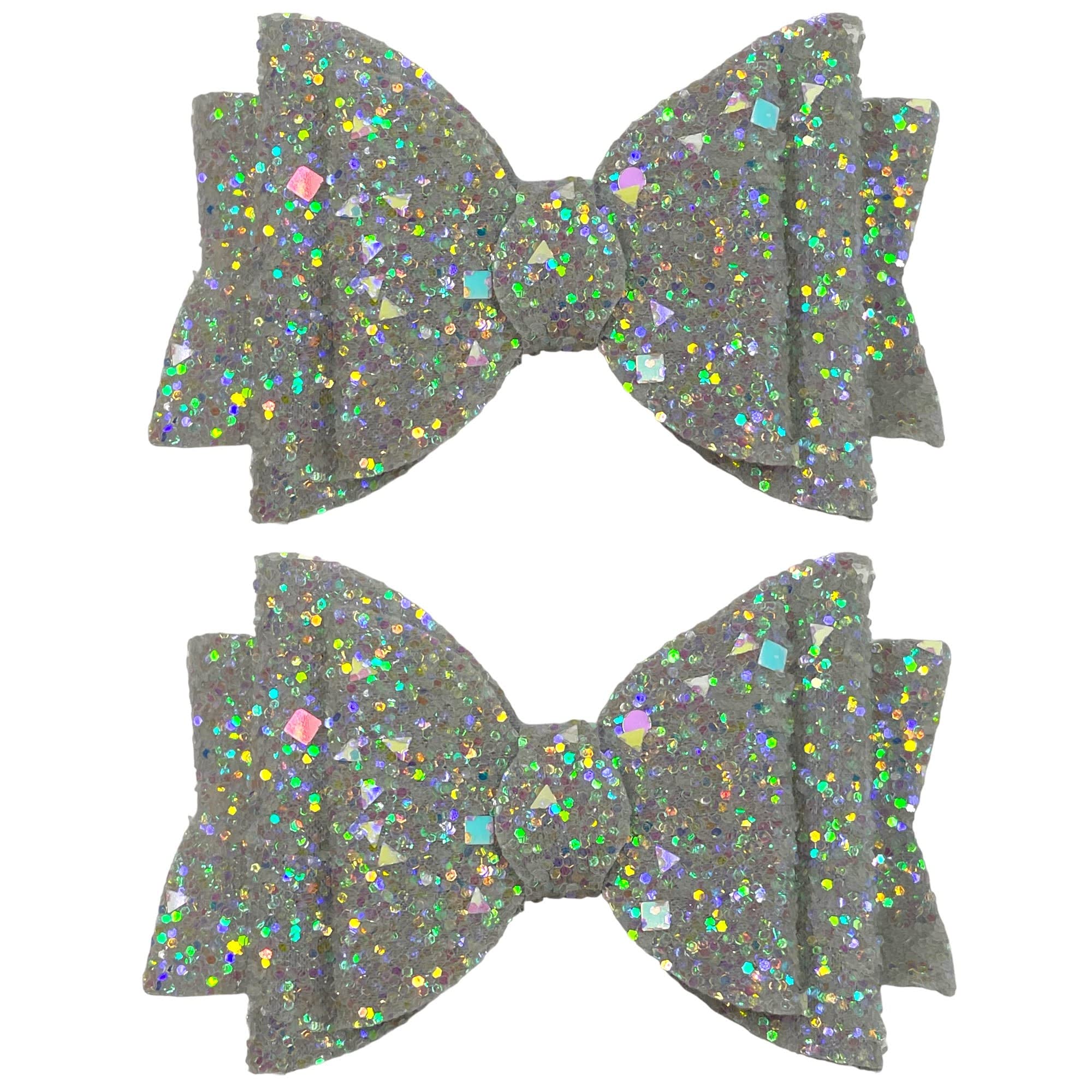 Grey Sliver Beautiful Glitter Hair Bows Clips Slides Grips for Woman Girls Handmade 3.5" inch - 2 Pack — image 1