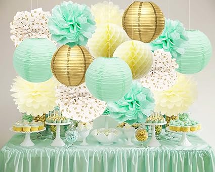 Bridal Shower Decorations Mint Cream Gold Birthday Decoration